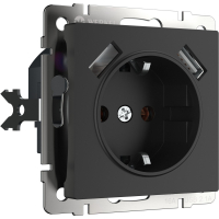 Розетка с заземлением и USBх2 Werkel W1171508 черный матовый